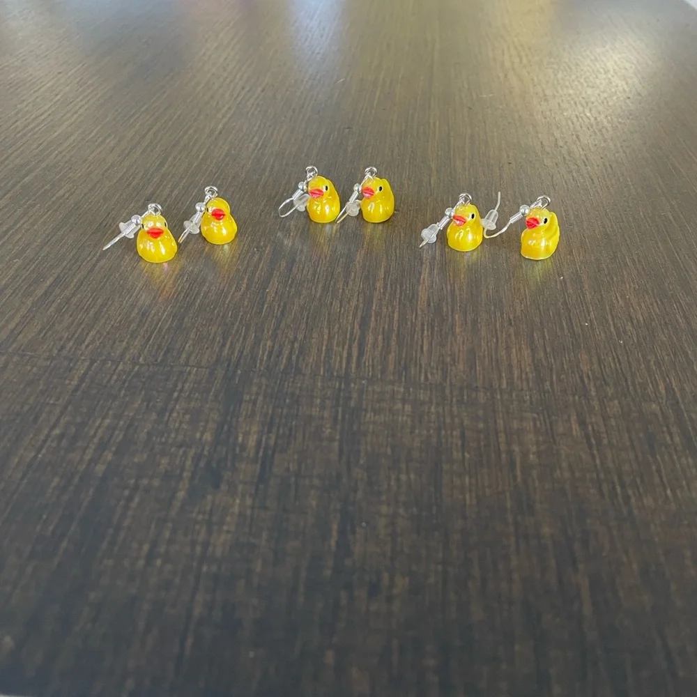 HAND CRAFTED “RUBBER DUCKY” EARRINGS Yellow Acrylic Ducks Miniature Novelty Fun